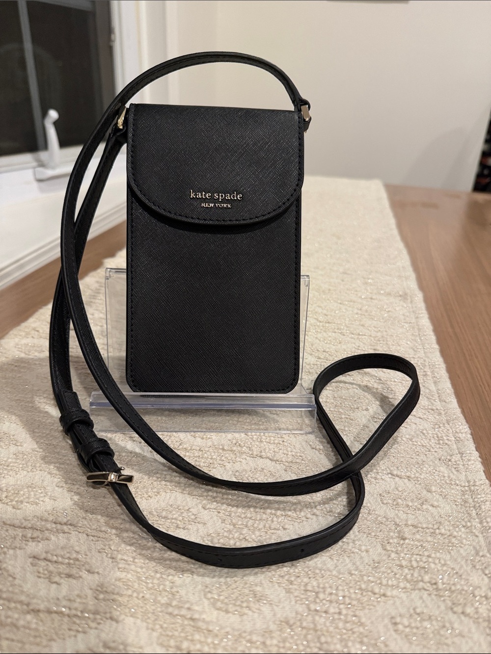 Kate Spade black Saffiano leather Phone Crossbody Bag